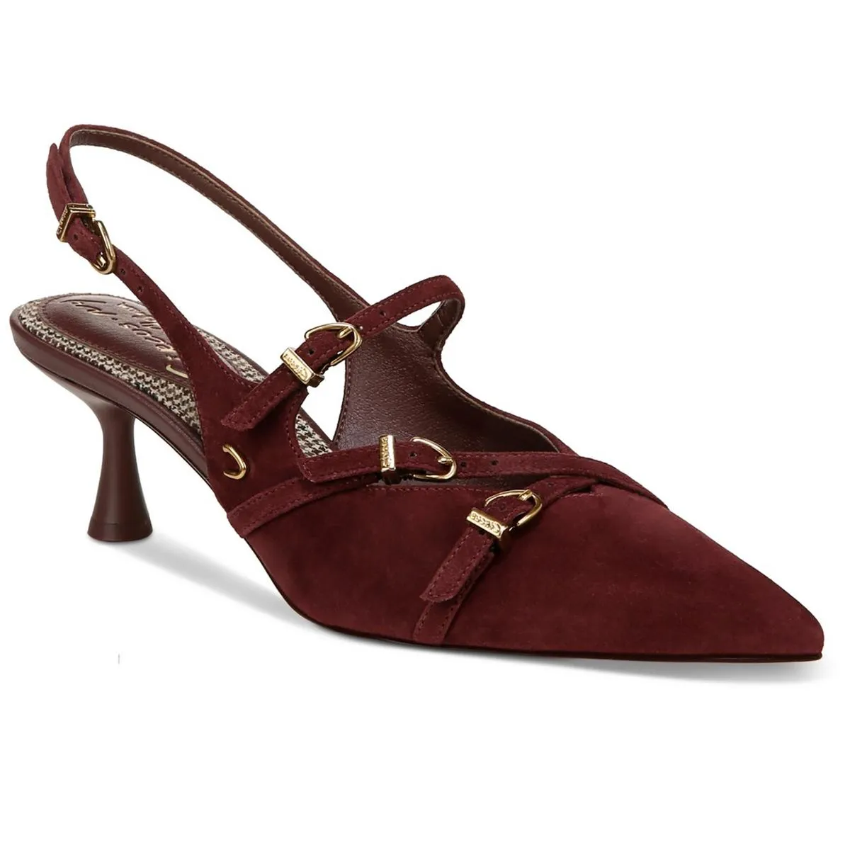 Womens Faux Leather Pointed Toe Slingback Heels