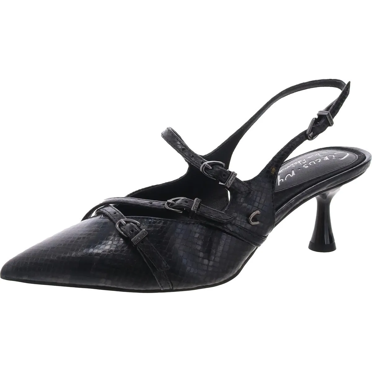 Womens Faux Leather Pointed Toe Slingback Heels