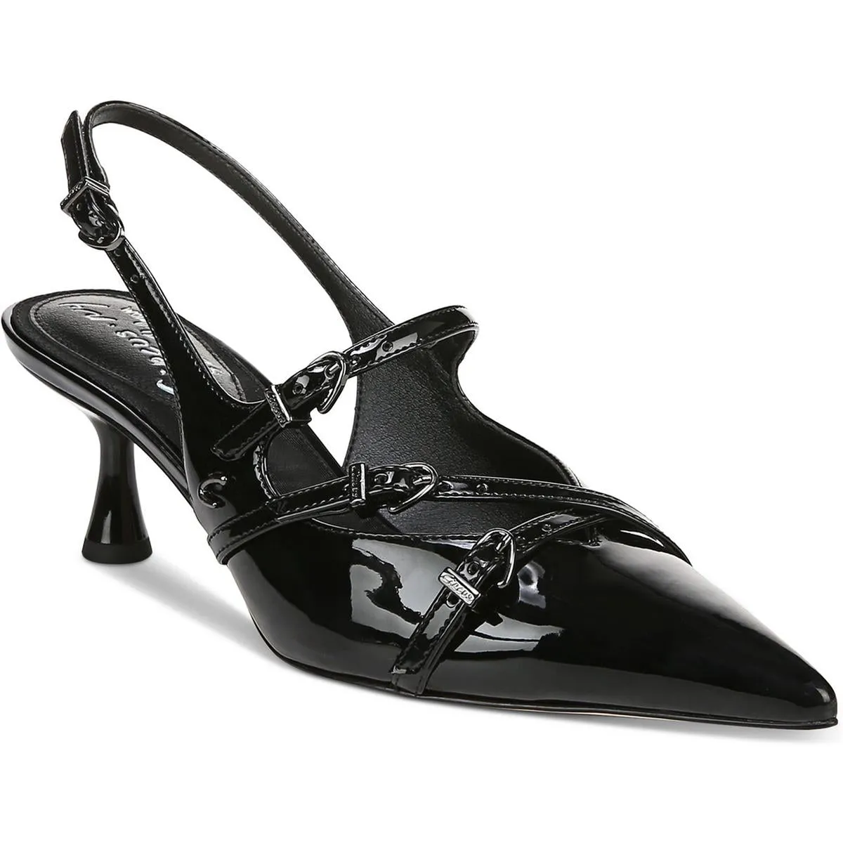 Womens Faux Leather Pointed Toe Slingback Heels