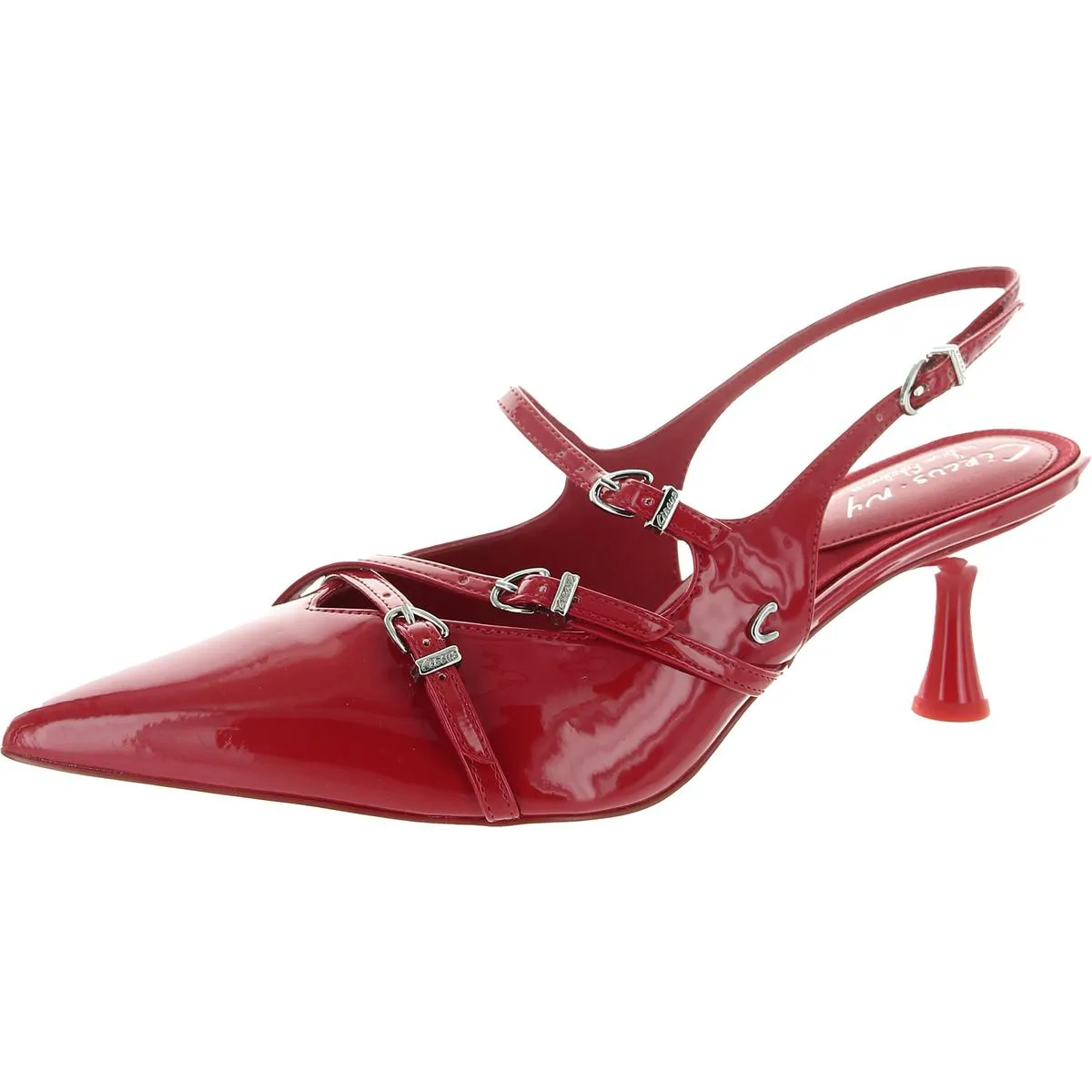 Womens Faux Leather Pointed Toe Slingback Heels