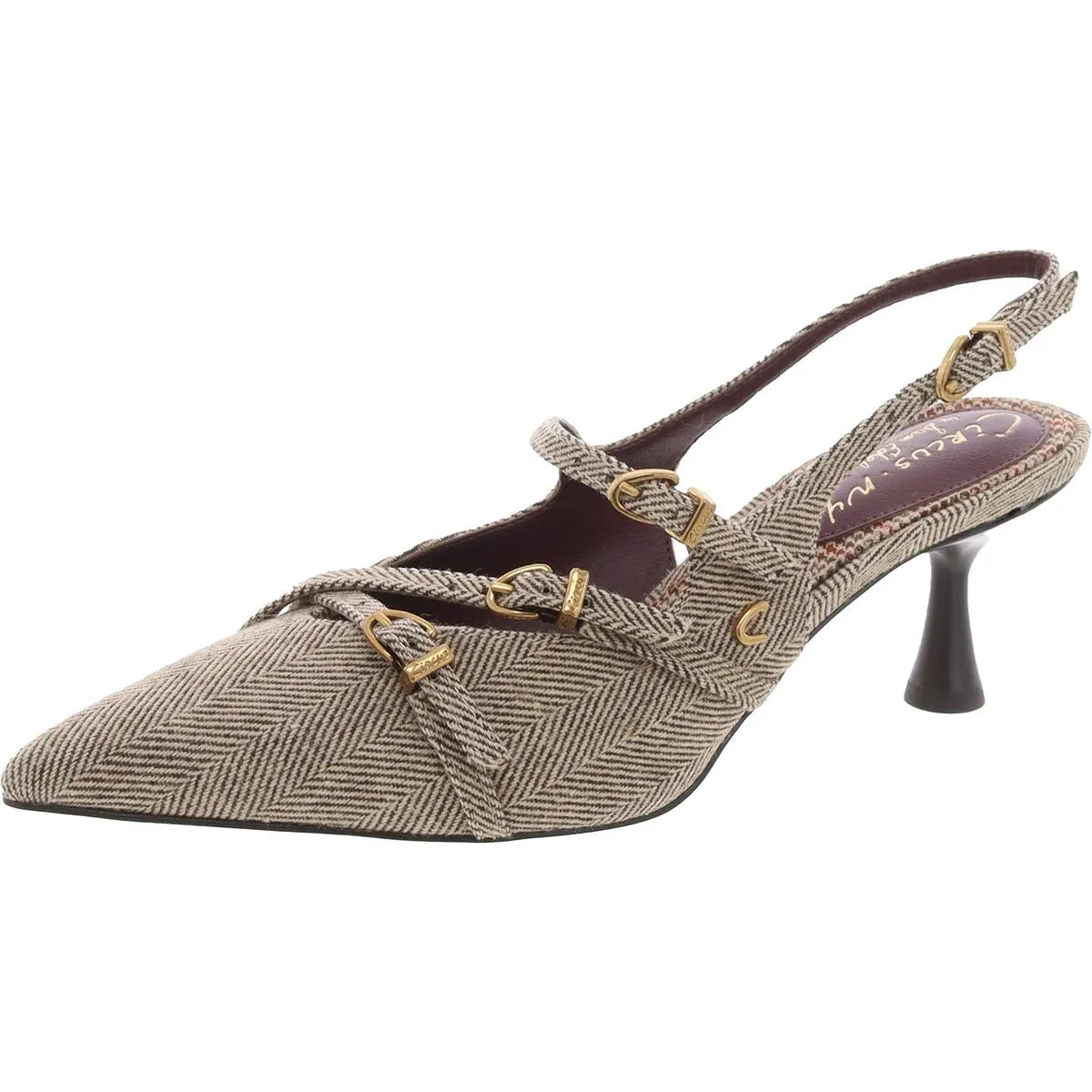 Womens Faux Leather Pointed Toe Slingback Heels