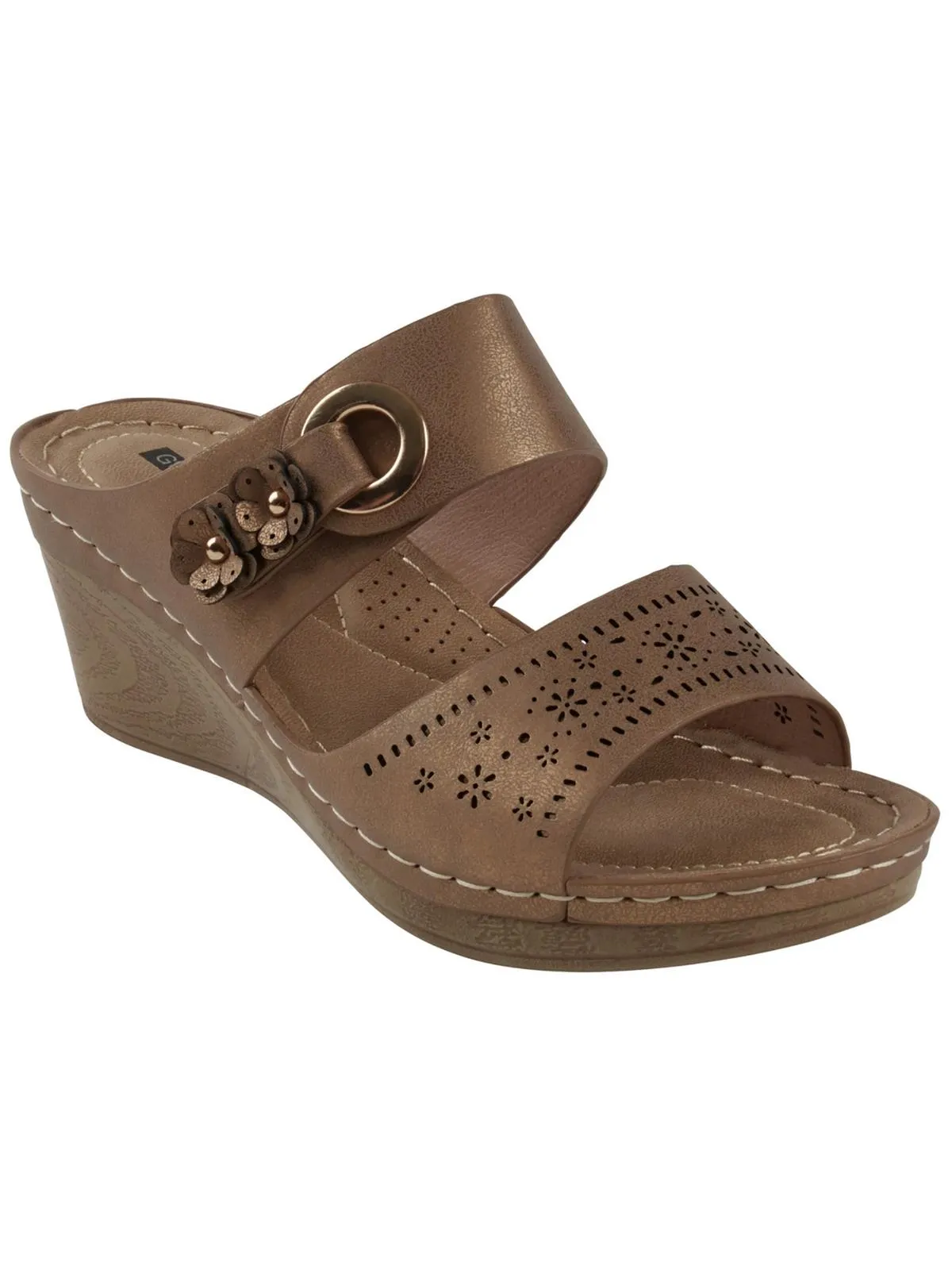 Womens Faux Leather Wedge Sandals