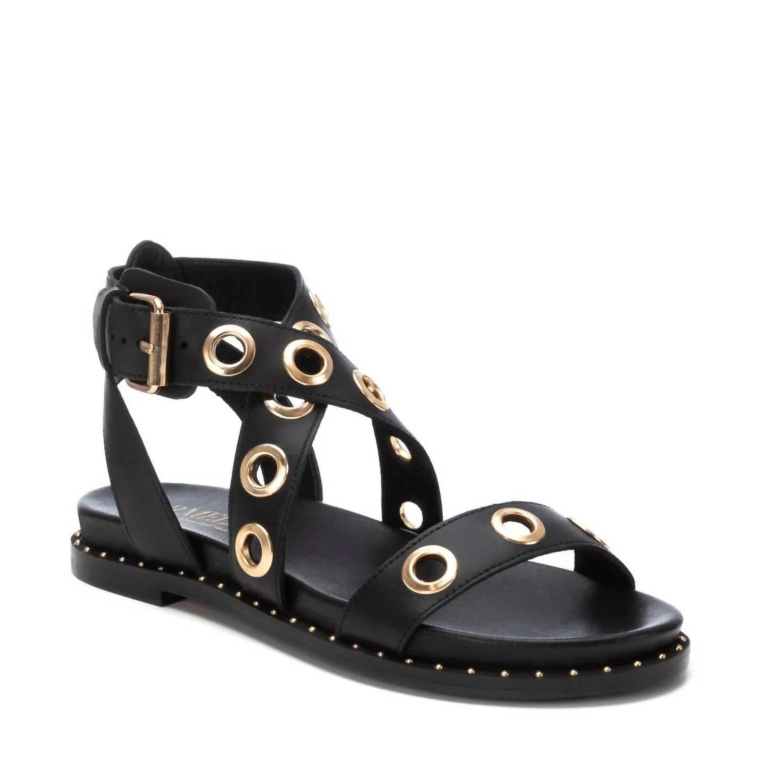Women's Gladiator Sandal With Eyelet Detail In Black