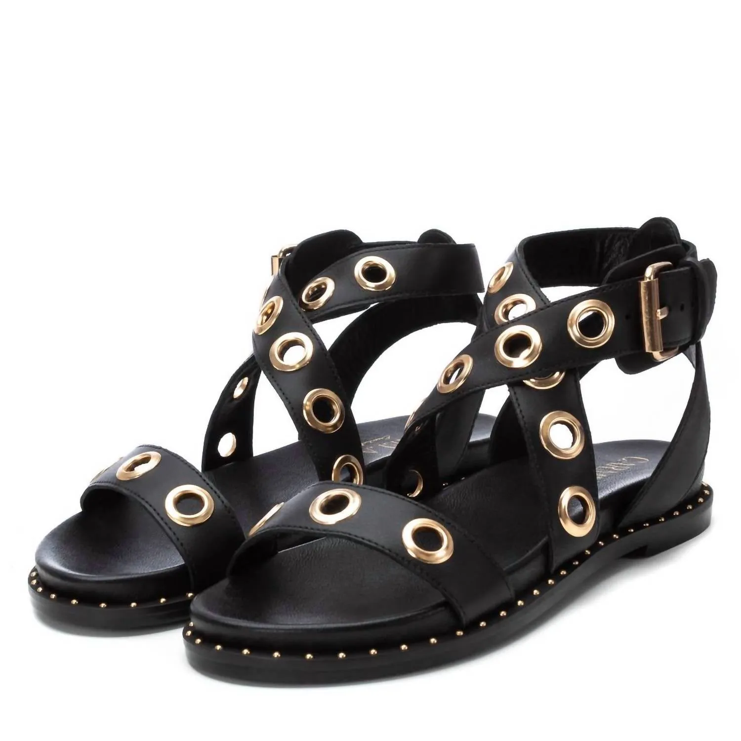 Women's Gladiator Sandal With Eyelet Detail In Black