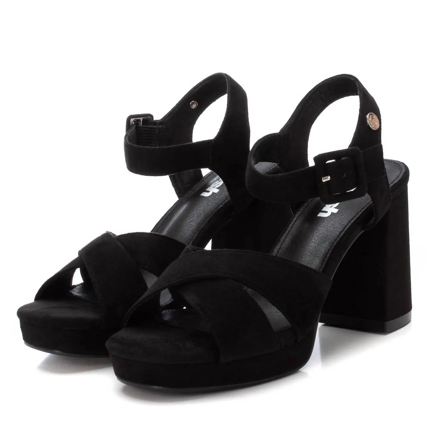 Women's Heeled Leather Sandals In Black