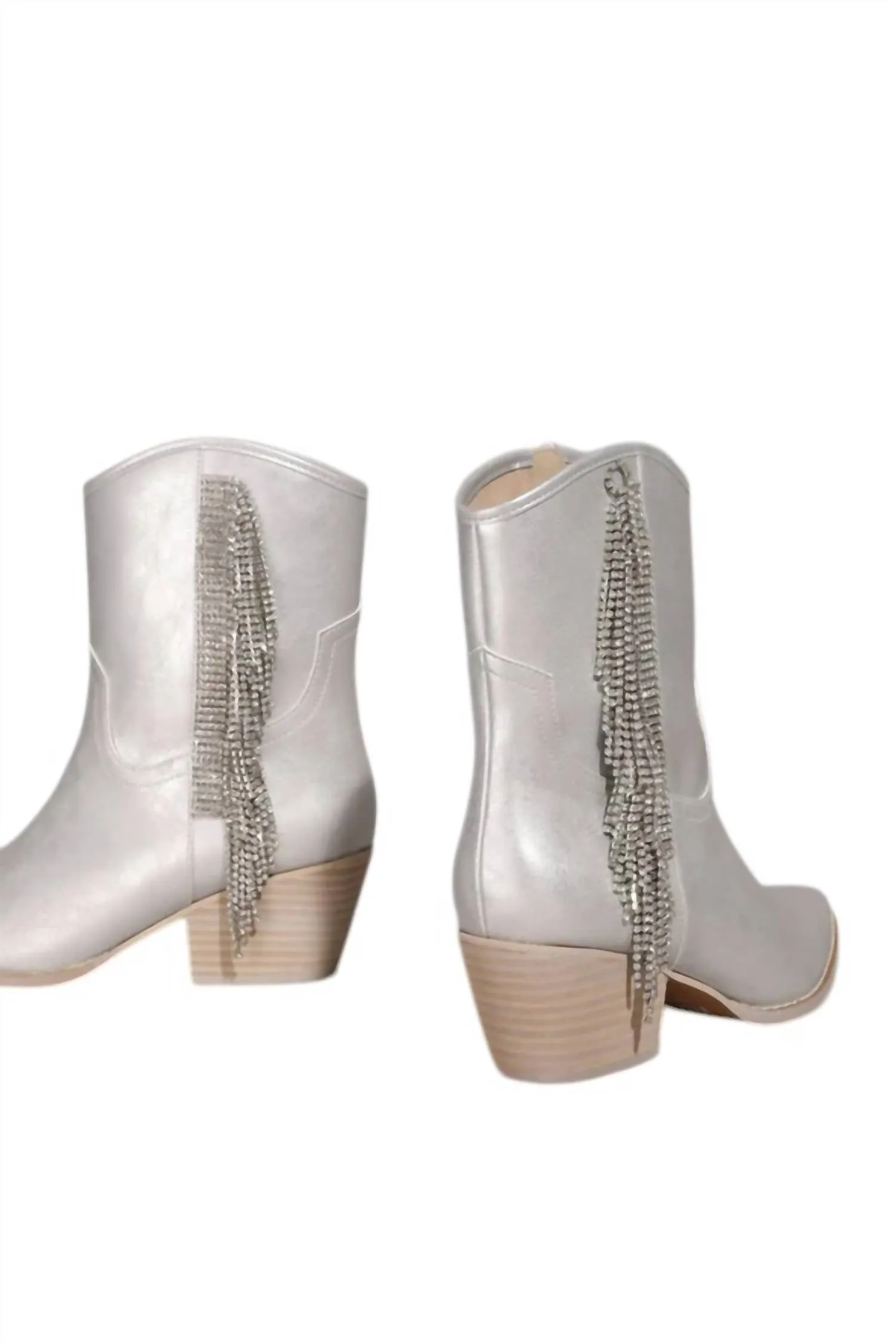 Women's Layla Rhinestone Fringe Bootie In Silver