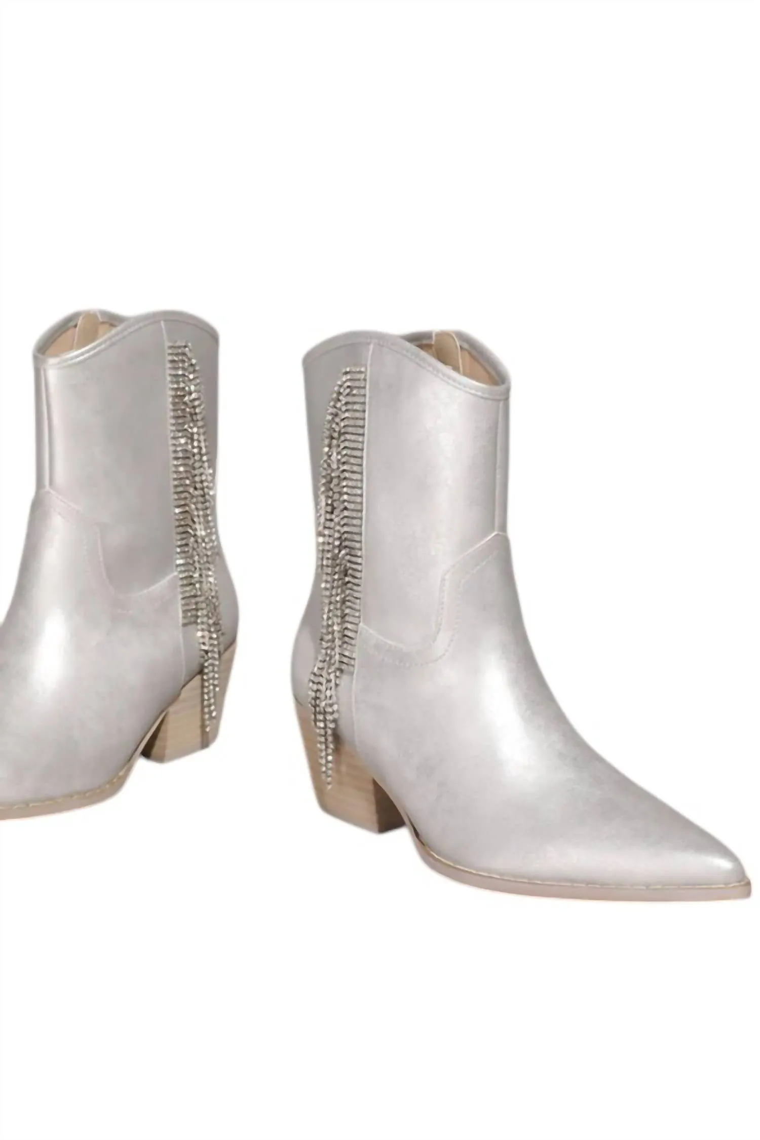 Women's Layla Rhinestone Fringe Bootie In Silver