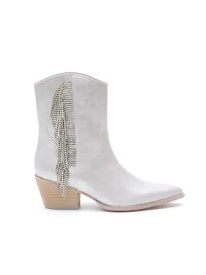 Women's Layla Rhinestone Fringe Bootie In Silver