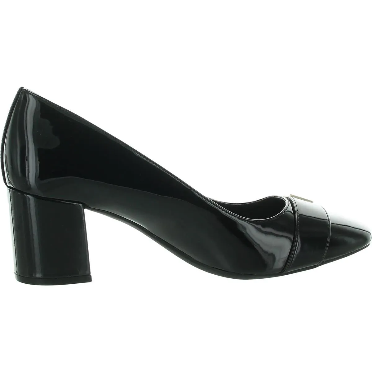 Womens Logo Patent Leather Block Heels