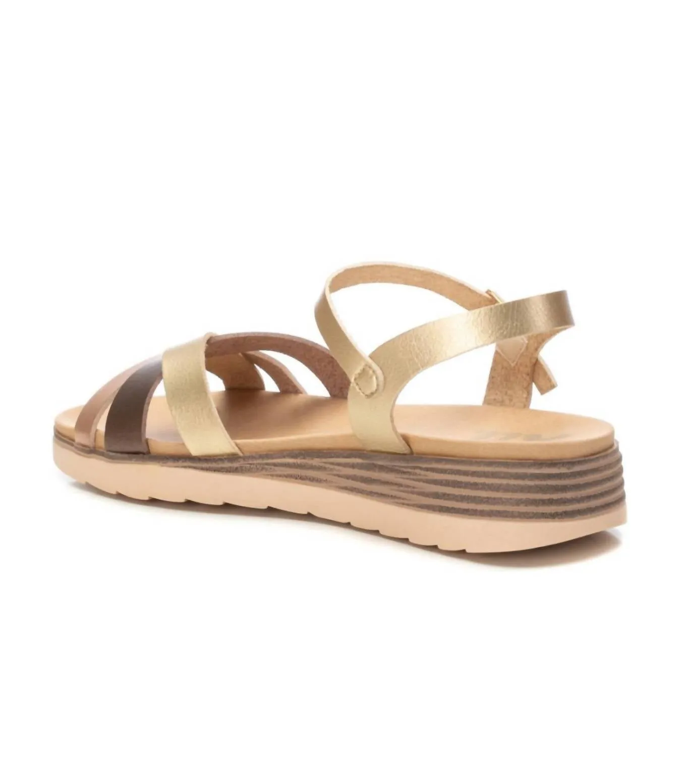 Women's Low Wedge Strappy Sandals In Gold