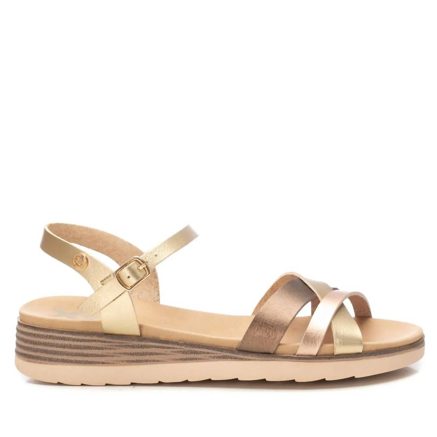 Women's Low Wedge Strappy Sandals In Gold