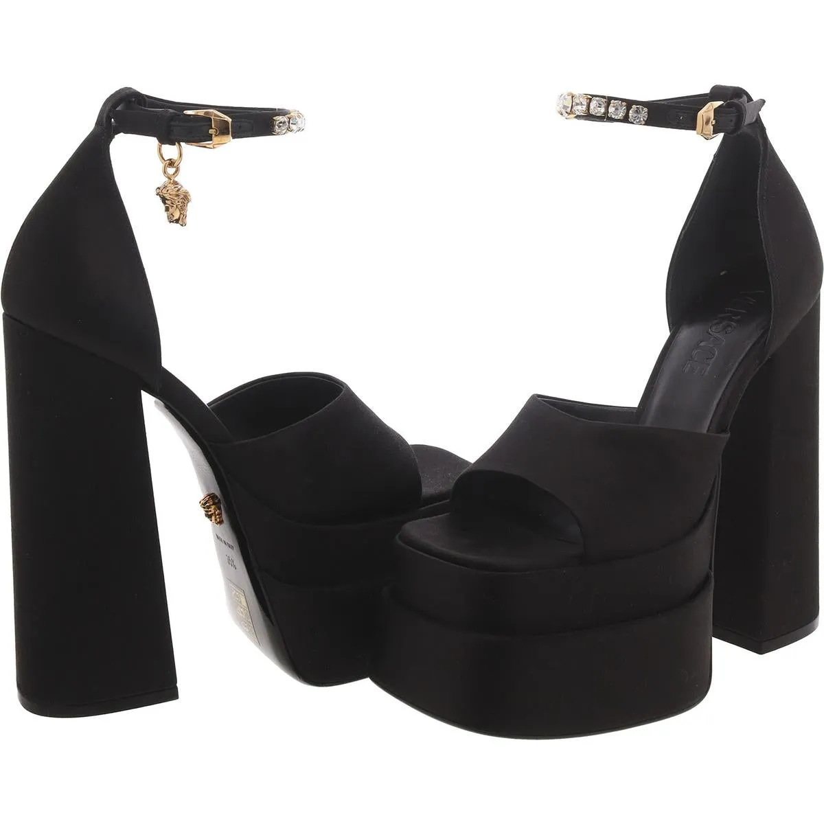Womens Satin Adjustable Block Heel