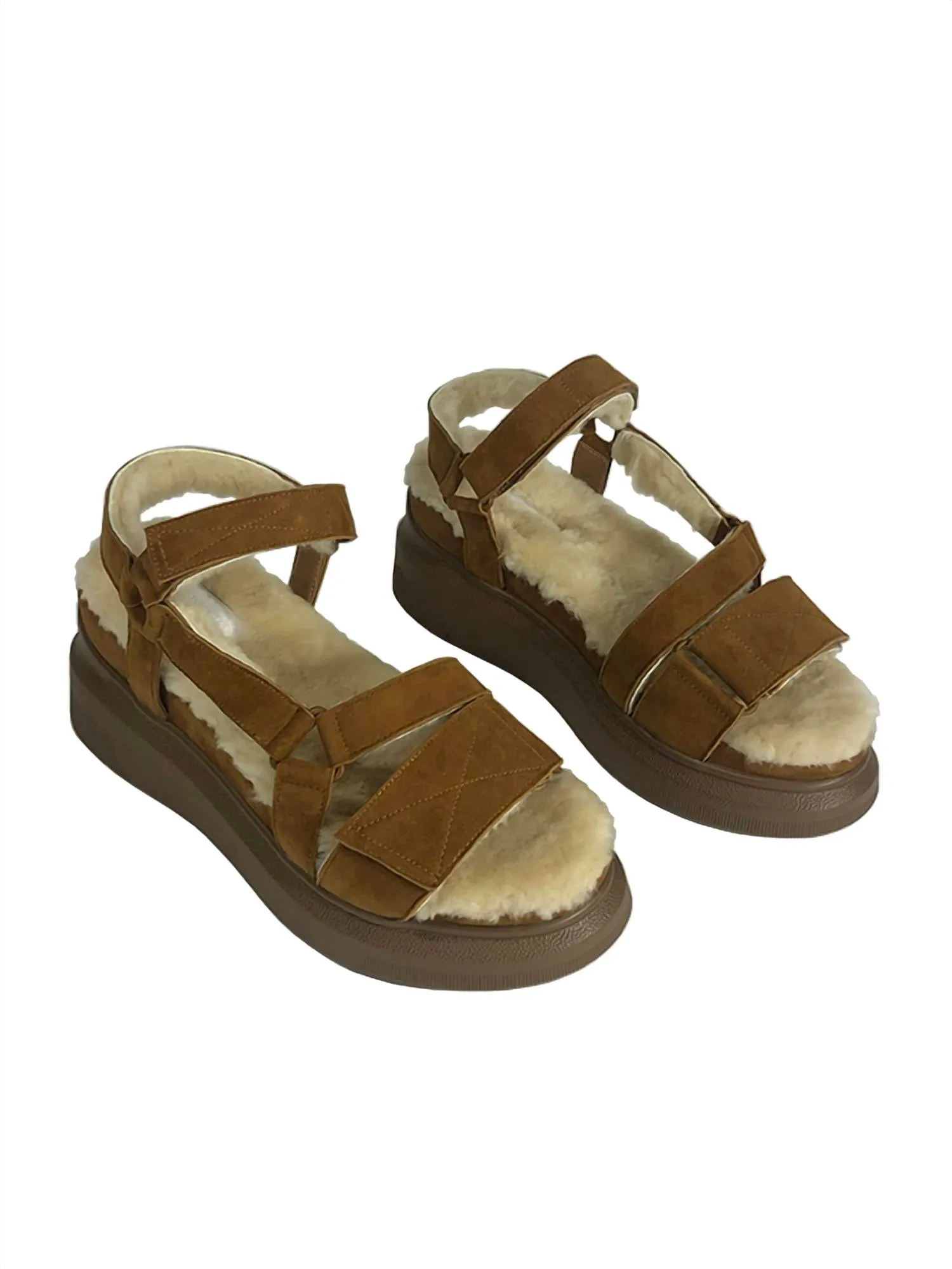 Women's Shearling Sandals In Russet Suede
