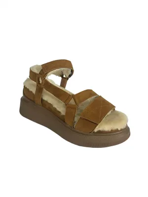 Women's Shearling Sandals In Russet Suede