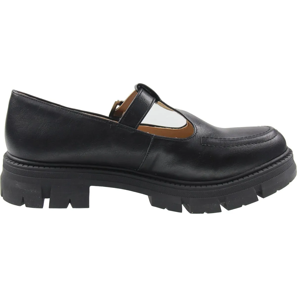 Womens Solid Faux Leather Loafer Heels