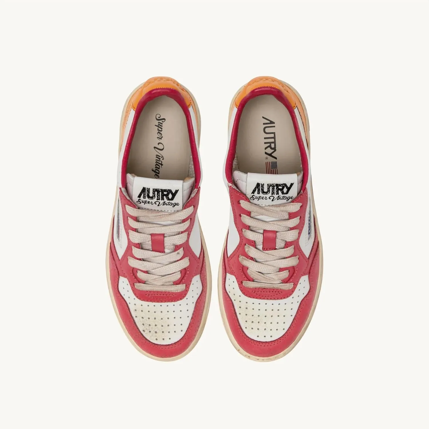 Women's Super Vintage Low Leather Sneaker In White/pink/marigold