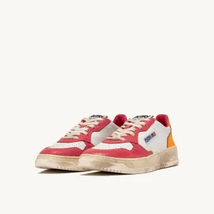 Women's Super Vintage Low Leather Sneaker In White/pink/marigold