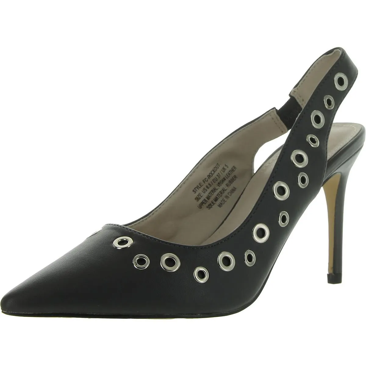 Womens Vegan Leather Pointed Toe Slingback Heels
