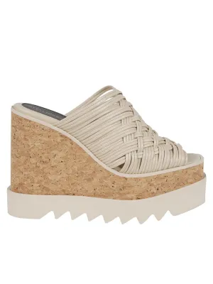 Woven Peep-Toe Wedge Sandals